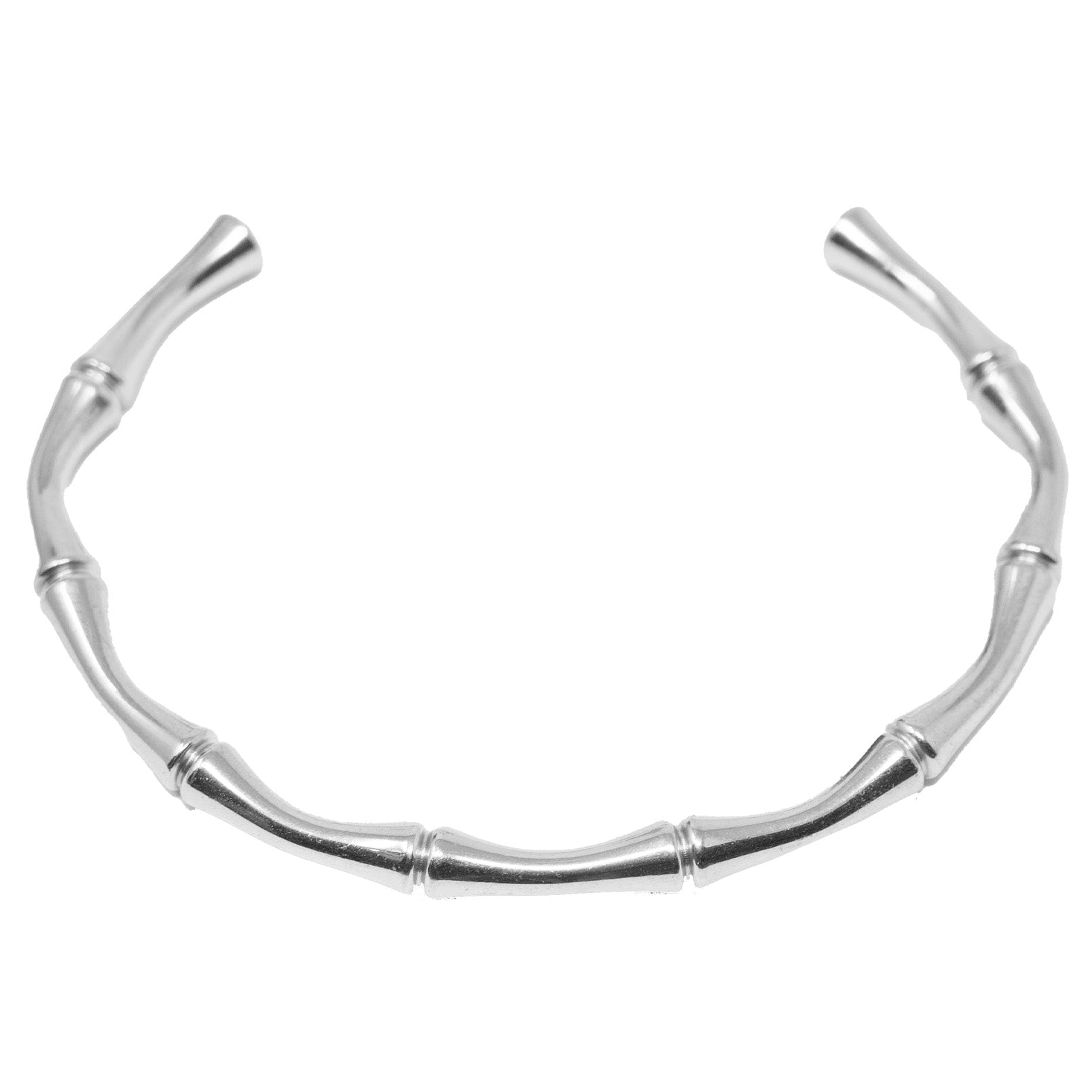 Brazalete Eslabones de Bambú en Acero Inoxidable en acabado plateado – vista principal del diseño eslabones de bambú