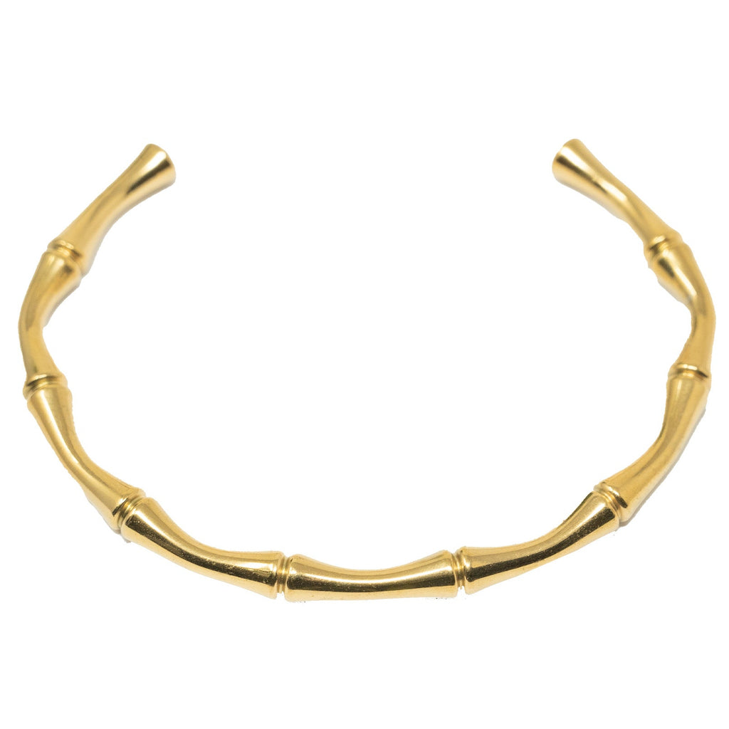 Brazalete Eslabones de Bambú en Acero Inoxidable en acabado dorado – vista principal del diseño eslabones de bambú