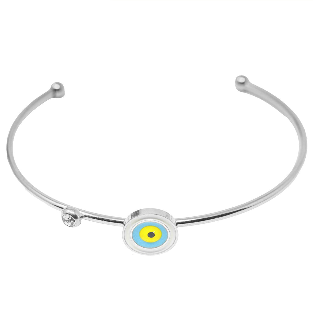 Brazalete Ojo Turco con Circonitas en Acero Inoxidable en acabado plateado – vista principal