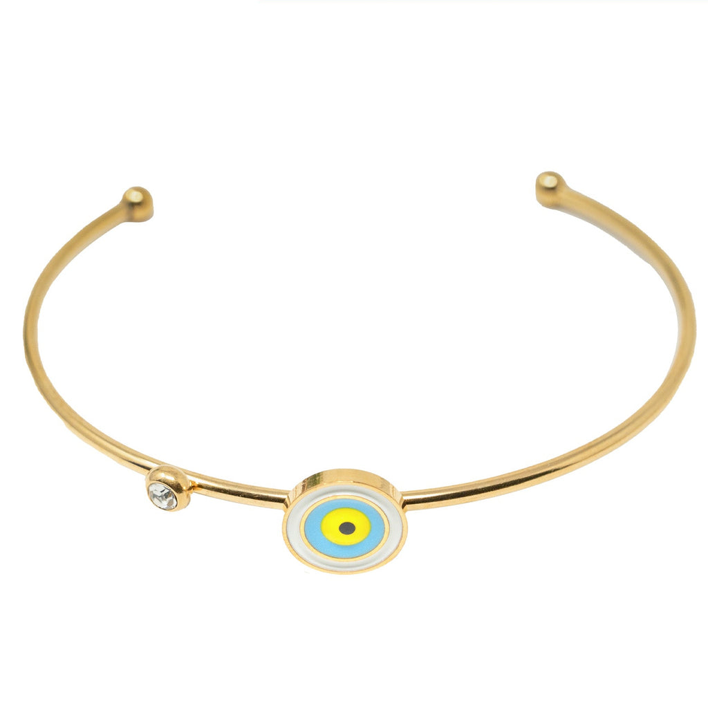 Brazalete Ojo Turco con Circonitas en Acero Inoxidable en acabado dorado – vista principal