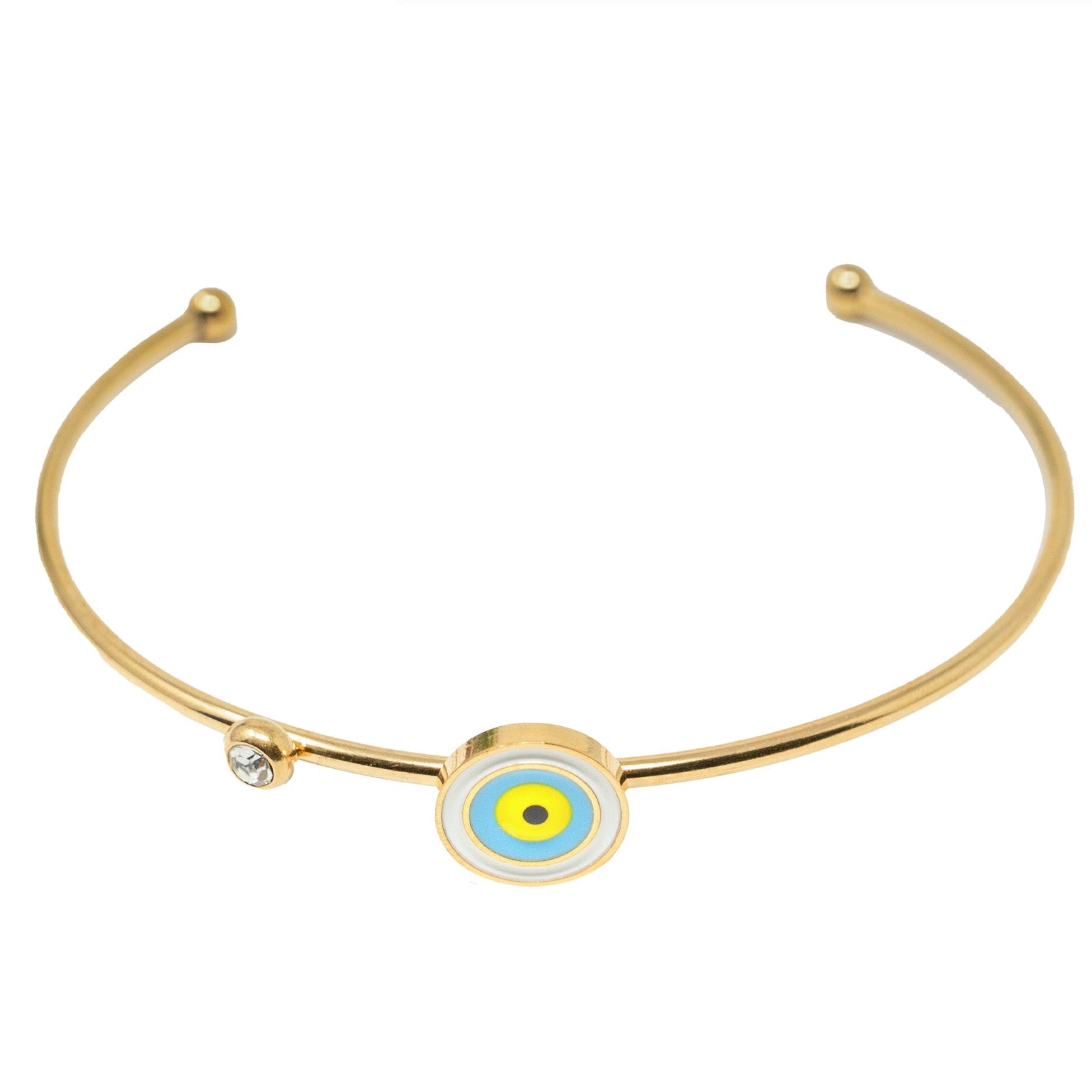 Brazalete Ojo Turco con Circonitas en Acero Inoxidable en acabado dorado – vista principal