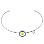 Brazalete Ojo Turco Central en Acero Inoxidable en acabado plateado – vista principal del diseño ojo turco central
