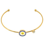 Brazalete Ojo Turco Central en Acero Inoxidable en acabado dorado – vista principal del diseño ojo turco central