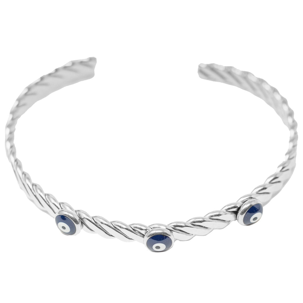 Brazalete Trenzado con Ojos Turcos en Acero Inoxidable en acabado plateado – vista principal