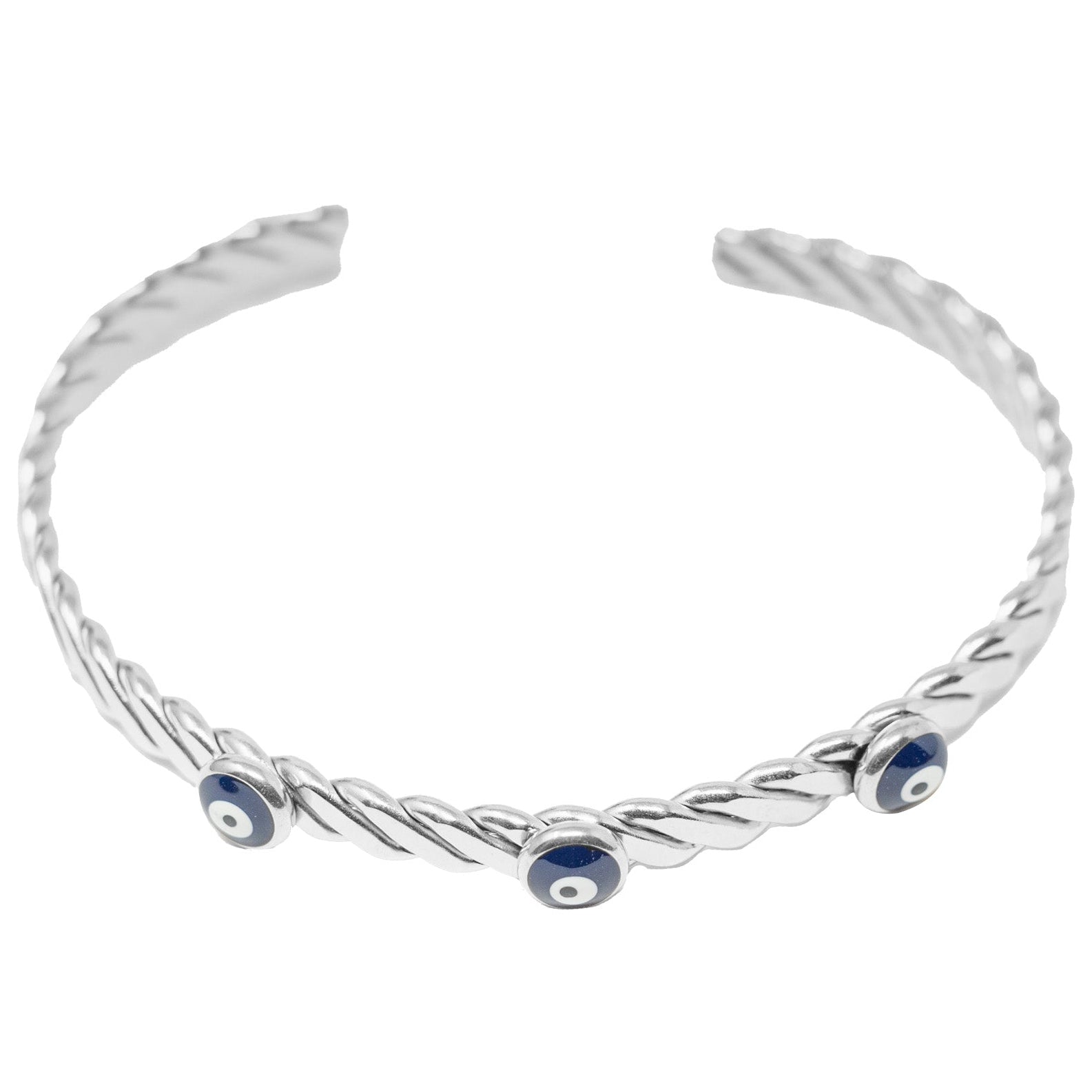 Brazalete Trenzado con Ojos Turcos en Acero Inoxidable en acabado plateado – vista principal