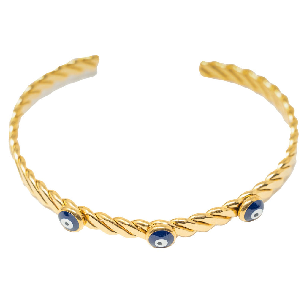Brazalete Trenzado con Ojos Turcos en Acero Inoxidable en acabado dorado – vista principal