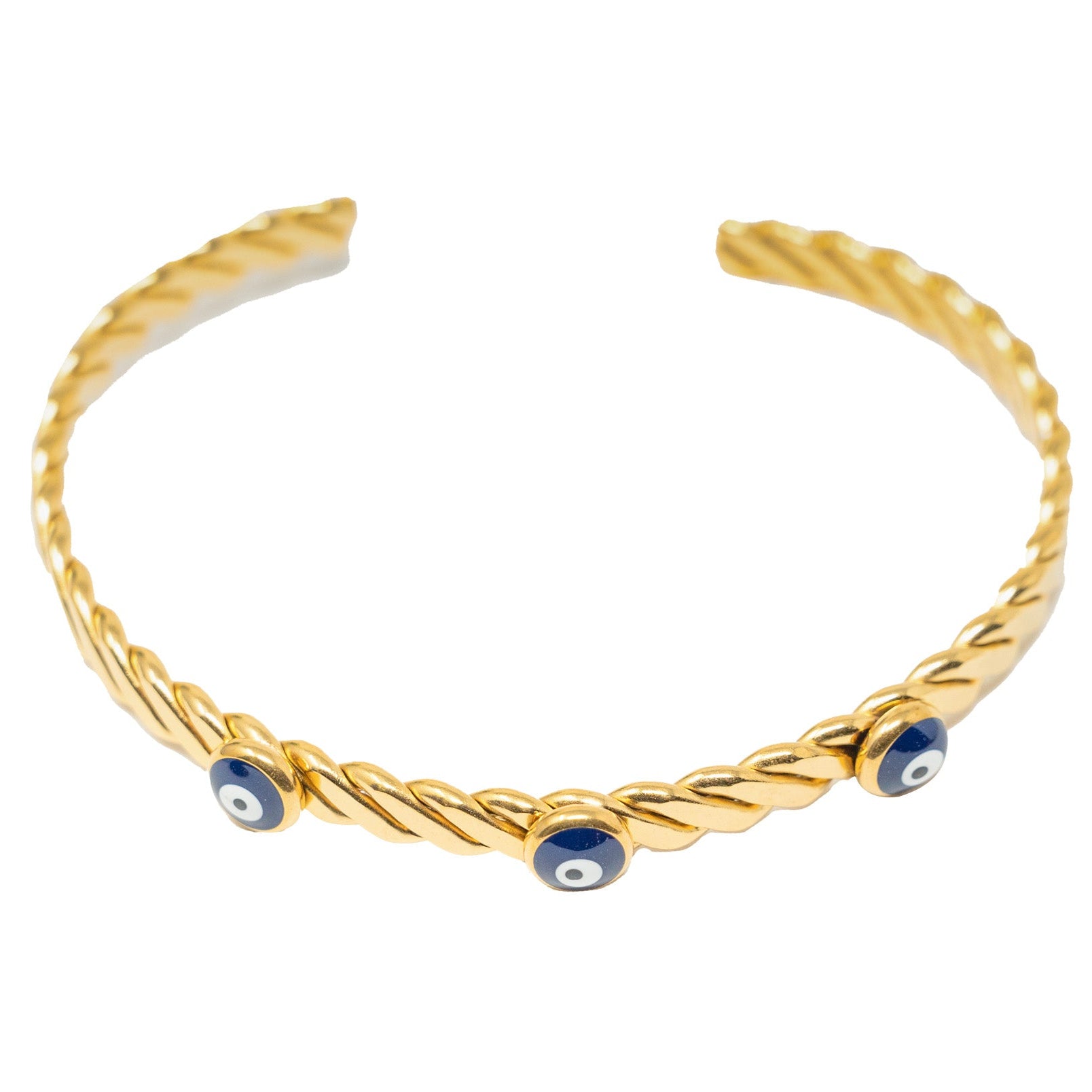 Brazalete Trenzado con Ojos Turcos en Acero Inoxidable en acabado dorado – vista principal