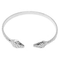 Brazalete Doble Serpiente en Acero Inoxidable en acabado plateado – vista principal del diseño doble serpiente