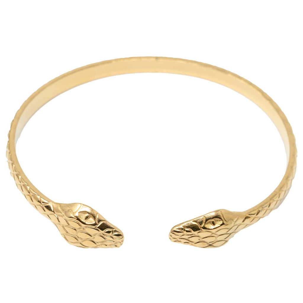 Brazalete Doble Serpiente en Acero Inoxidable en acabado dorado – vista principal del diseño doble serpiente