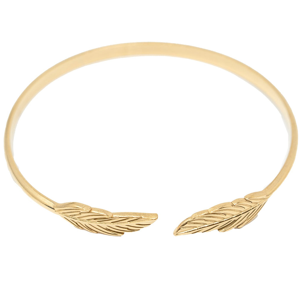 Brazalete Alas de Ángel en Acero Inoxidable en acabado dorado – vista principal del diseño alas de ángel