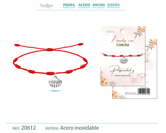 Pulsera 7 nudos con Concha color Plateado