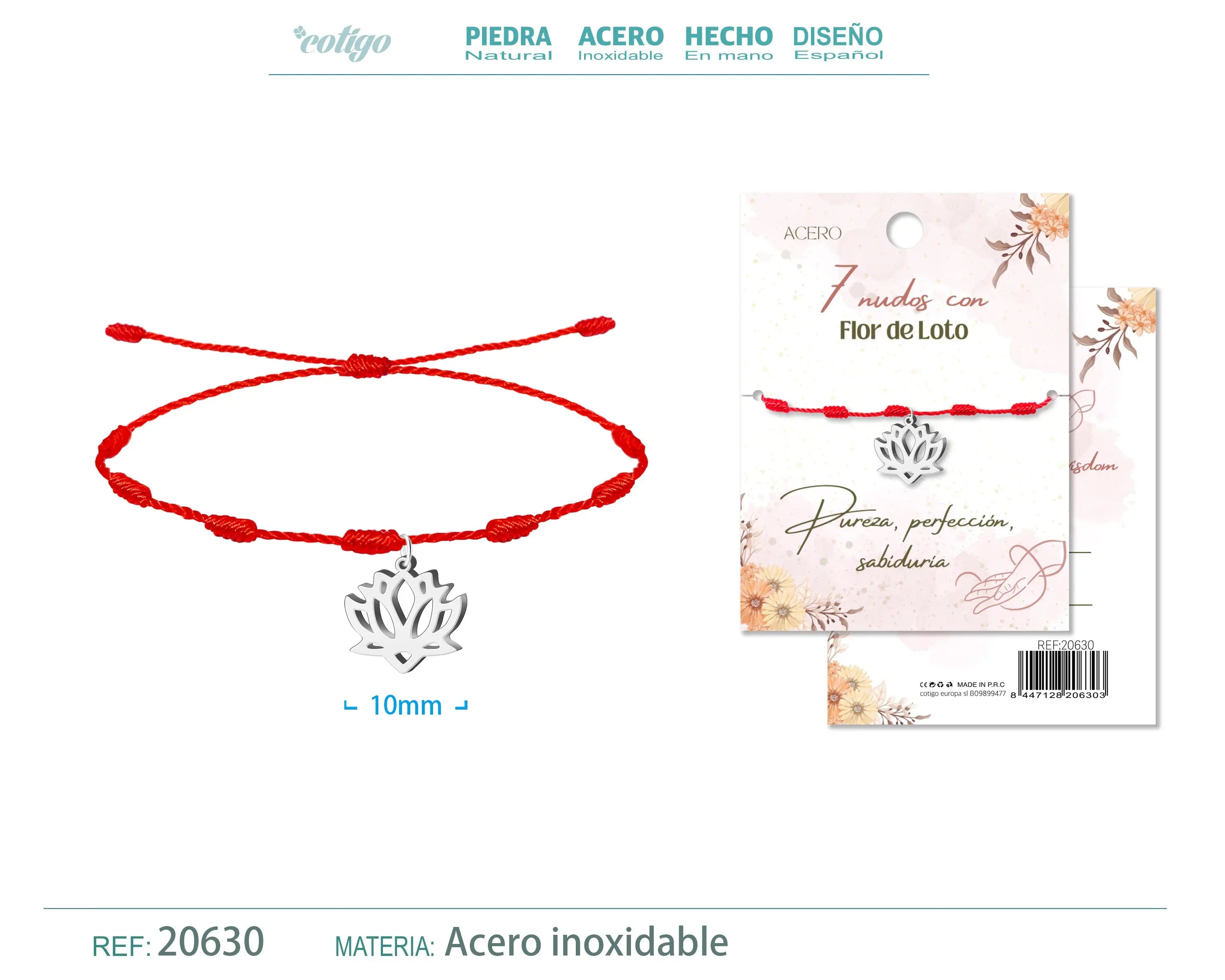 Pulsera 7 nudos con Flor de Loto color Plateado - cotigo