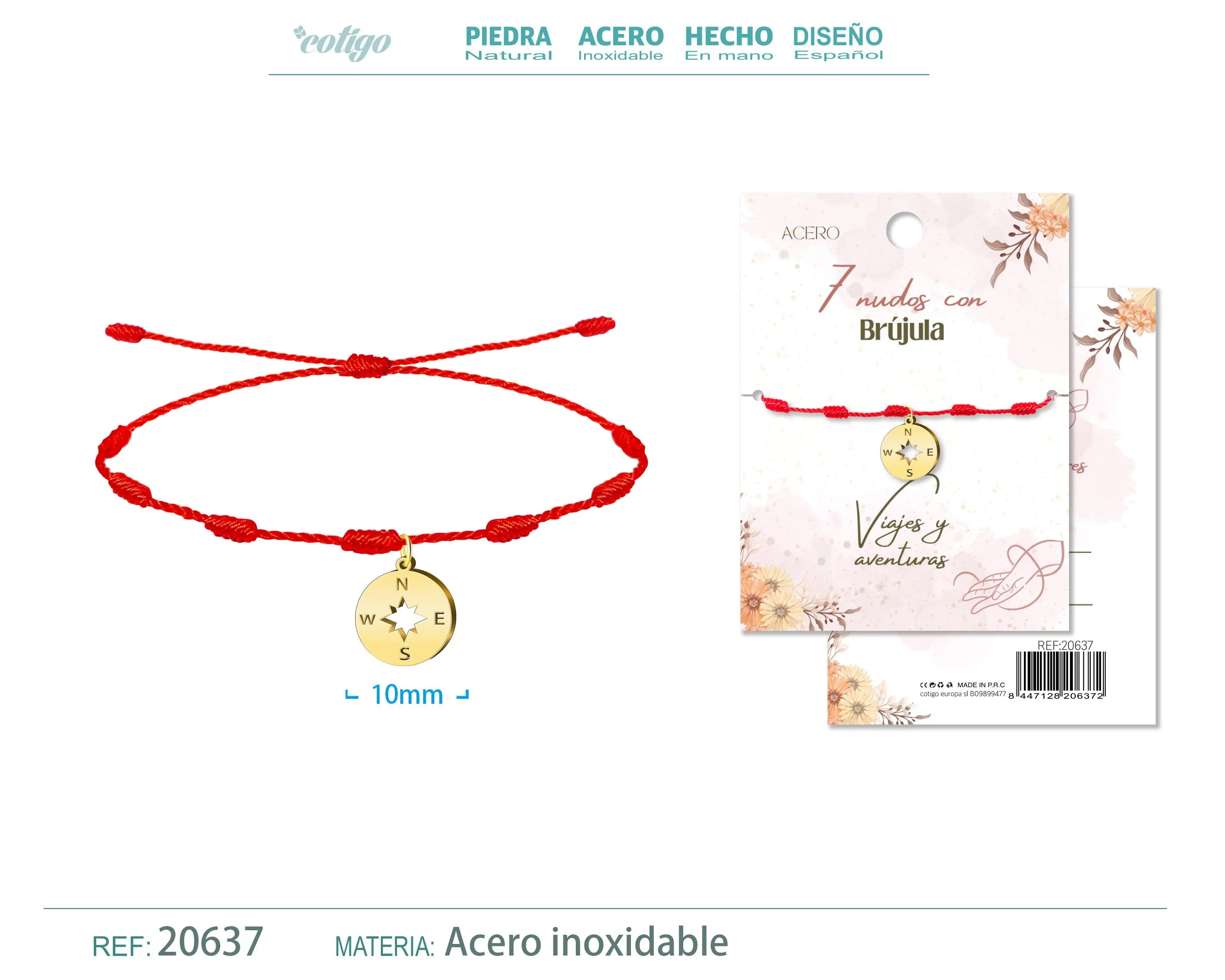 Pulsera 7 nudos con Brujula color Dorado - cotigo