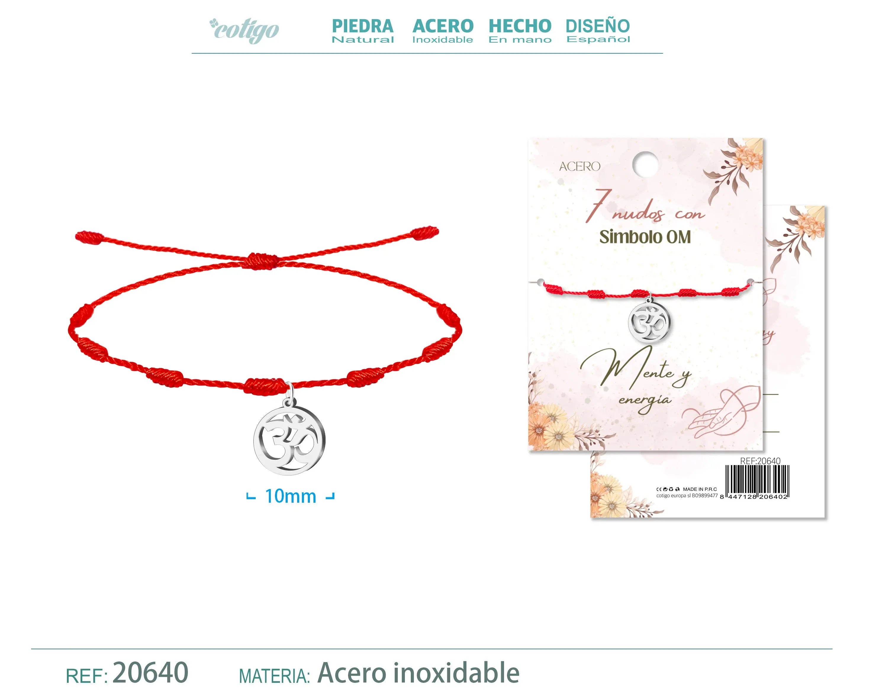 Pulsera 7 nudos con Simbolo OM color Plateado - cotigo