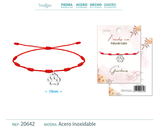 Pulsera 7 nudos con Pata de Gato color Plateado