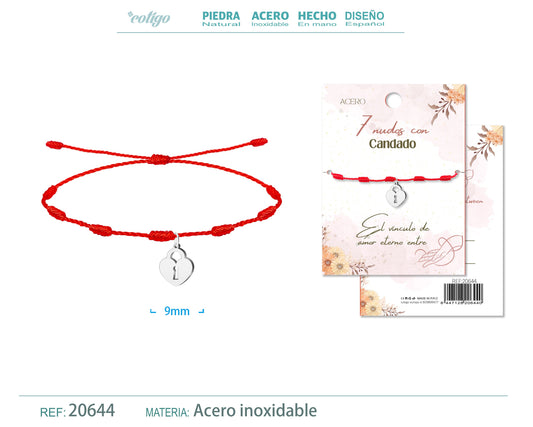 Pulsera 7 nudos con Candado color Plateado