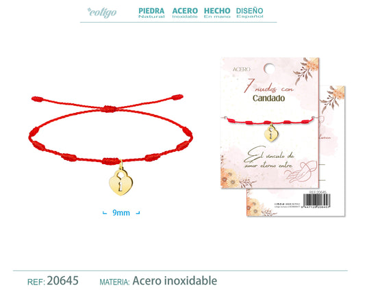 Pulsera 7 nudos con Candado color Dorado