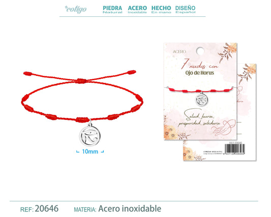 Pulsera 7 nudos con Ojo de Horus color Plateado