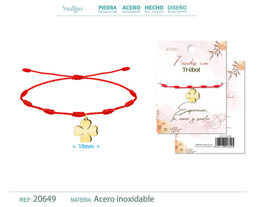 Pulsera 7 nudos con Trebol color Dorado