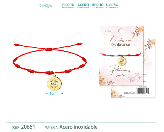 Pulsera 7 nudos con Ojo turco color Dorado