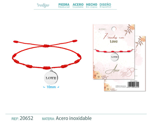 Pulsera 7 nudos con Love color Plateado