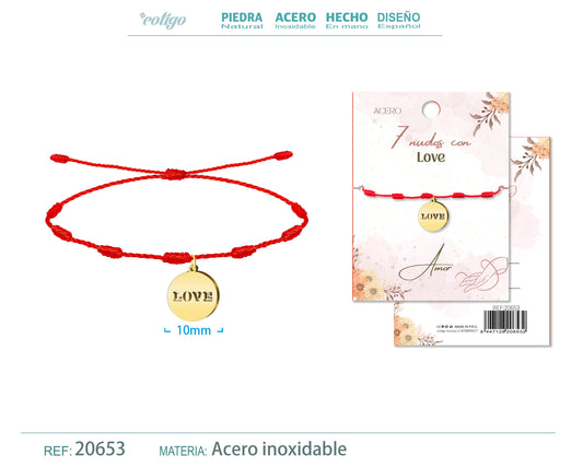 Pulsera 7 nudos con Love color Dorado