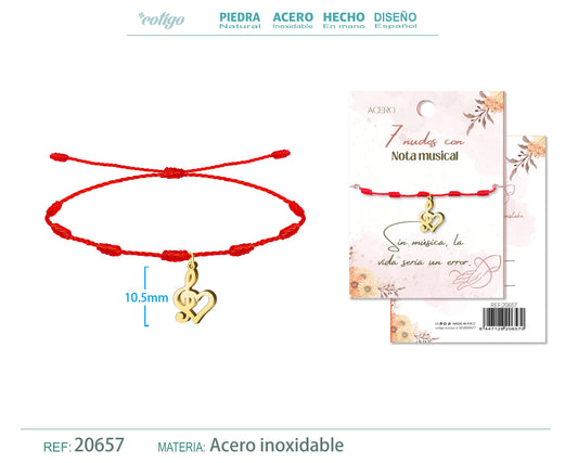 Pulsera 7 nudos con Nota musical color Dorado