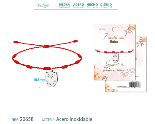 Pulsera 7 nudos con Buho color Plateado