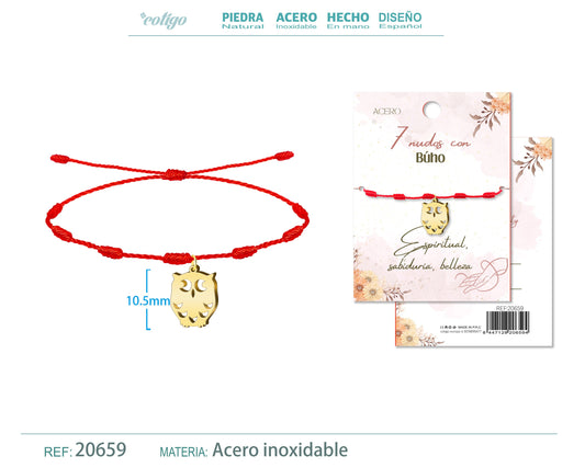 Pulsera 7 nudos con Buho color Dorado