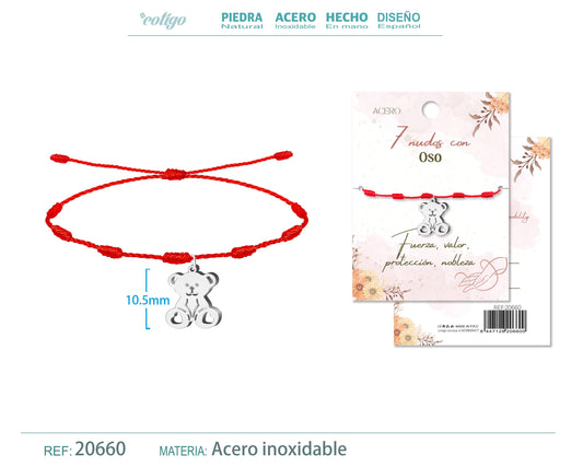 Pulsera 7 nudos con Oso color Plateado