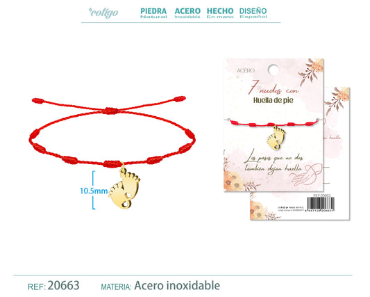 Pulsera 7 nudos con Huella de pie color Dorado