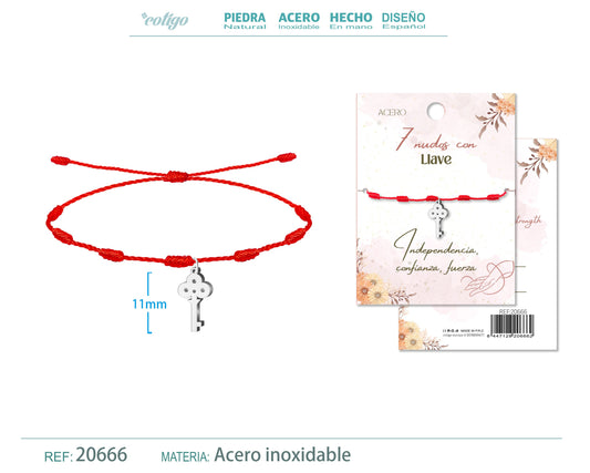 Pulsera 7 nudos con Llave color Plateado