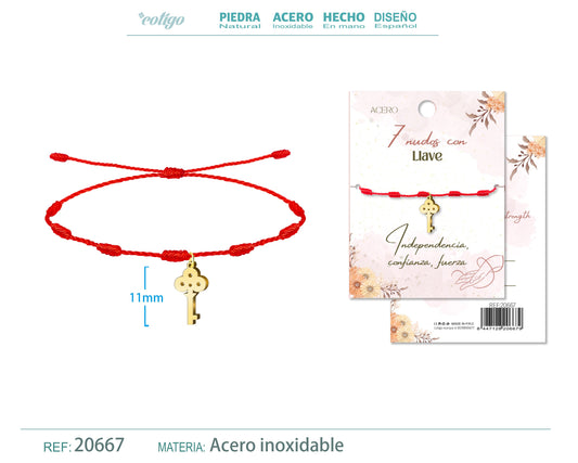 Pulsera 7 nudos con Llave color Dorado