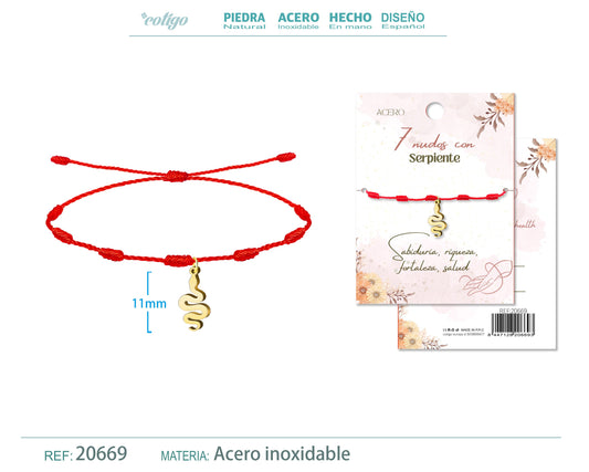 Pulsera 7 nudos con Serpiente color Dorado