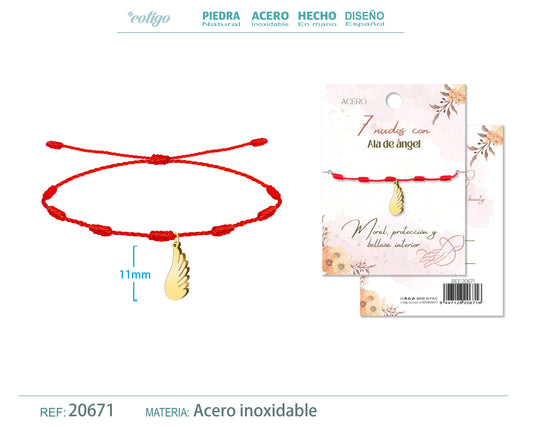 Pulsera 7 nudos con Ala de angel color Dorado