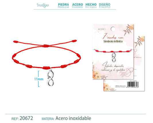Pulsera 7 nudos con Simbolo infinito color Plateado
