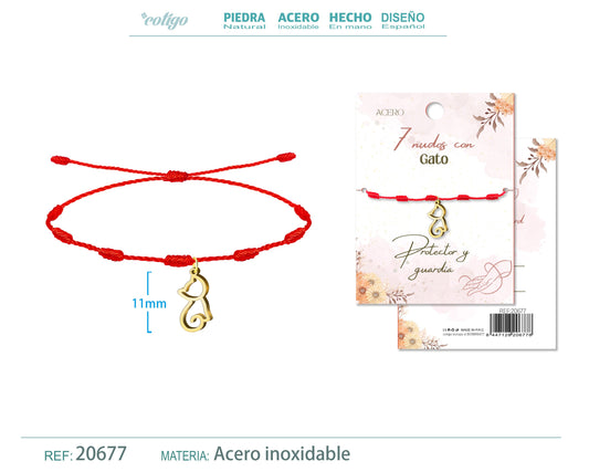 Pulsera 7 nudos con Gato color Dorado