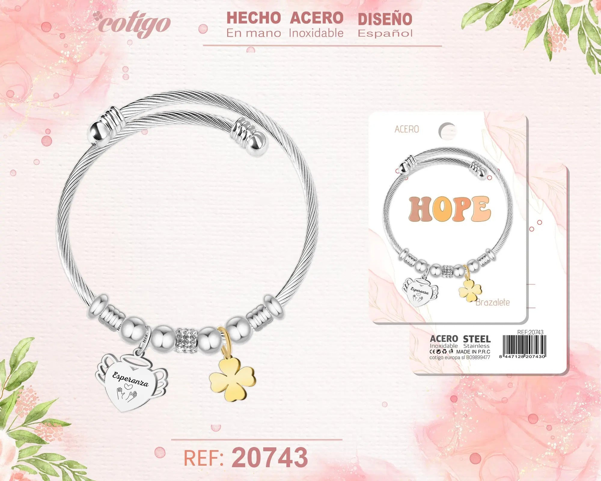 Brazalete Acero con palabra: Esperanza - cotigo