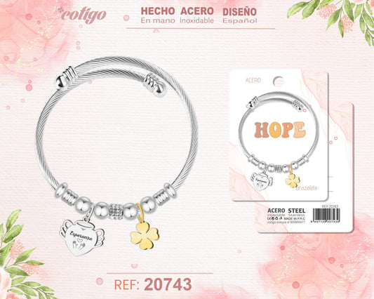 Brazalete Acero con palabra: Esperanza
