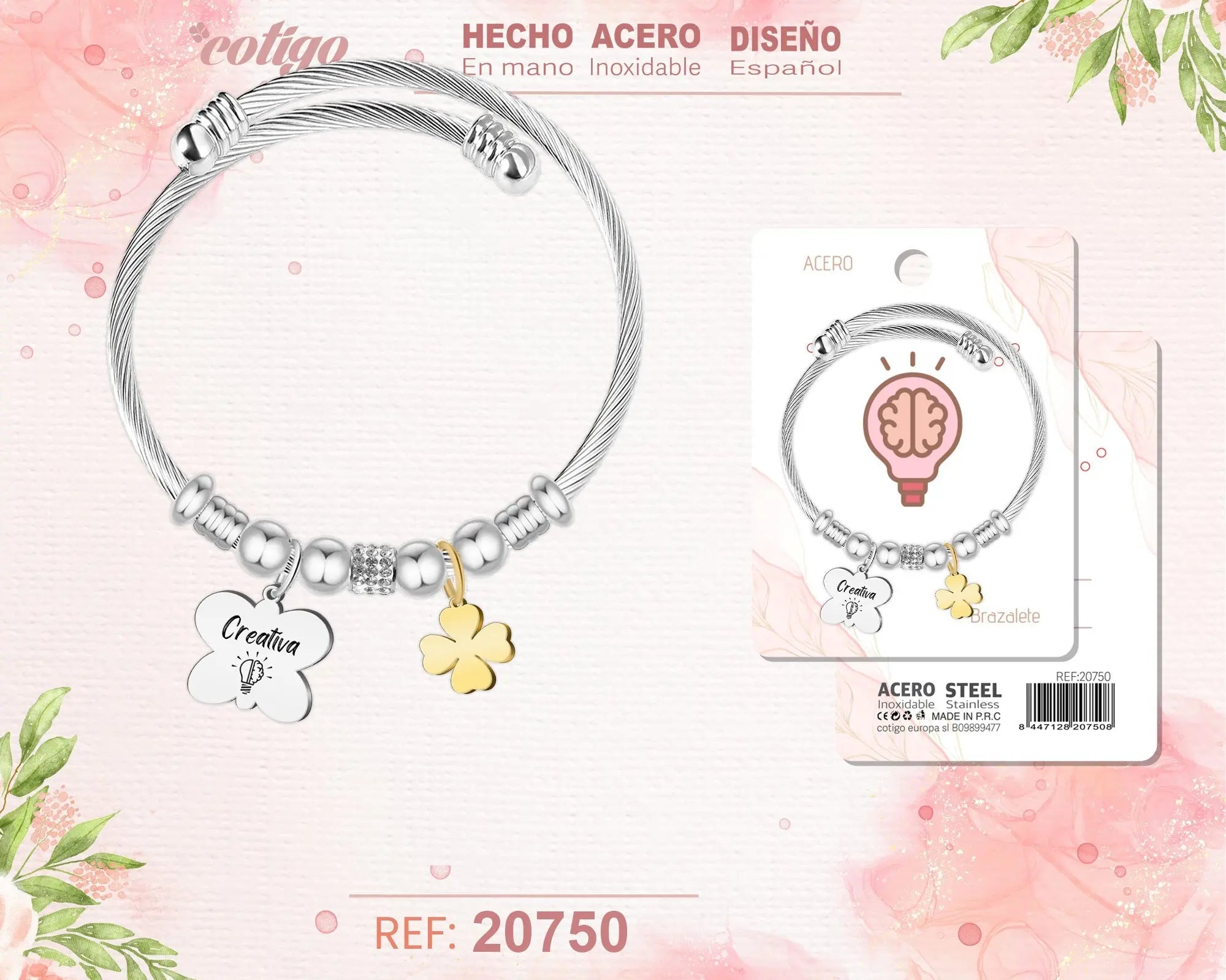 Brazalete Acero con palabra: Creativa - cotigo