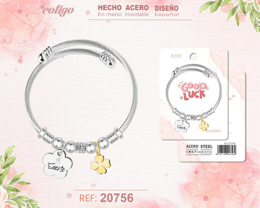 Brazalete Acero con palabra: Suerte