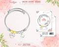 Brazalete rígido de acero inoxidable estilo cable trenzado con el nombre Natalia, colgante de corazón y trébol de la suerte.