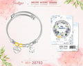 Brazalete de acero inoxidable con nombre Sandra, colgante de corazón, trébol de la suerte y abalorios dorados con brillantes.