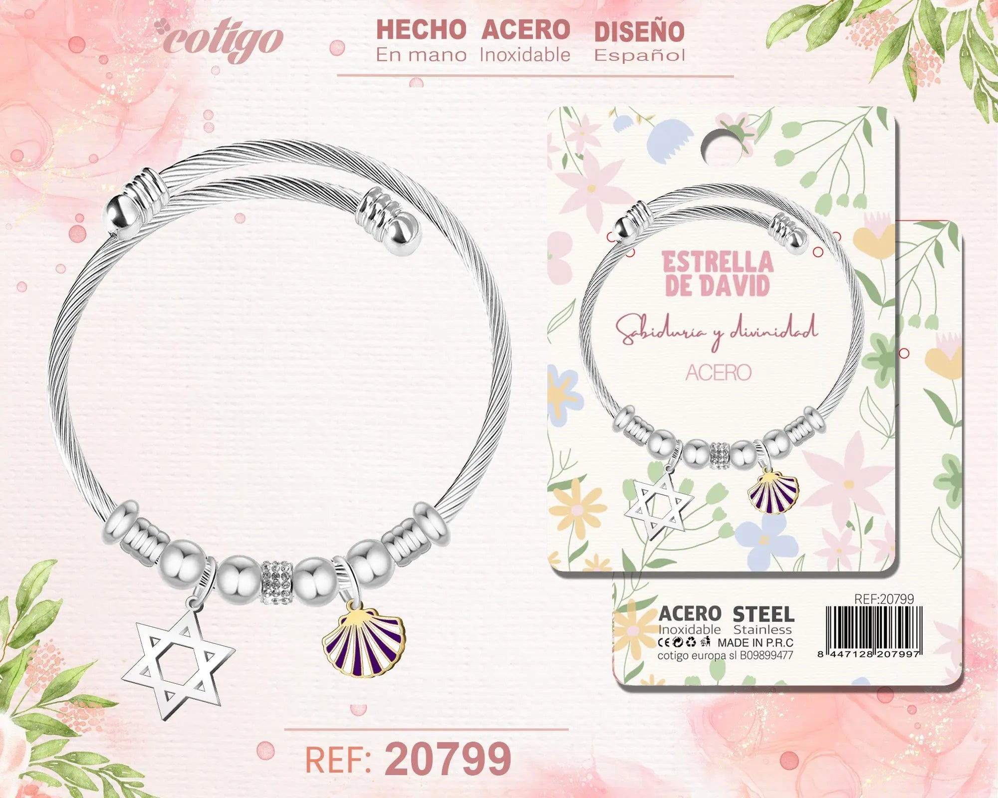 Brazalete Acero con: Esrella David - cotigo