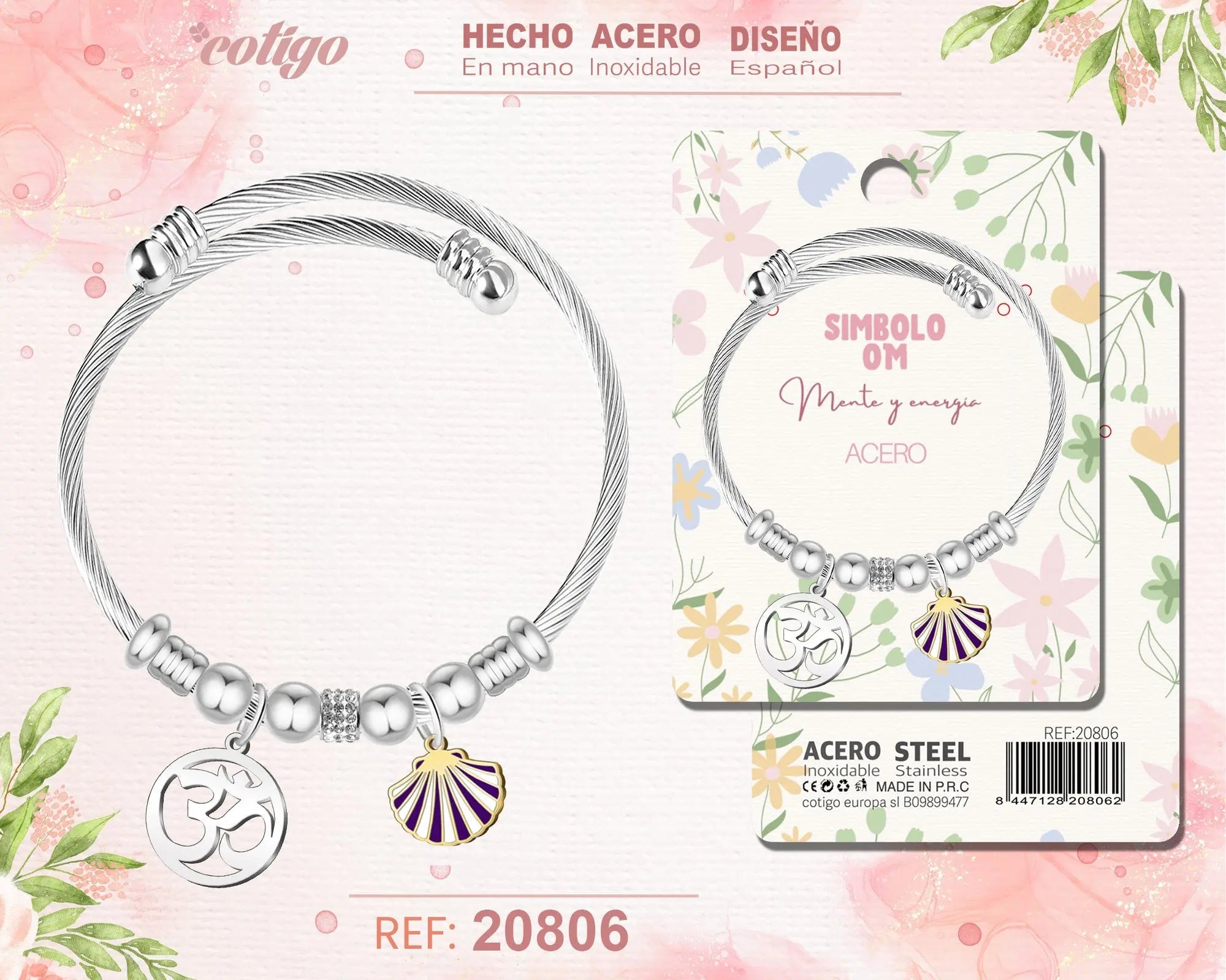 Brazalete Acero con: Simbolo OM - cotigo
