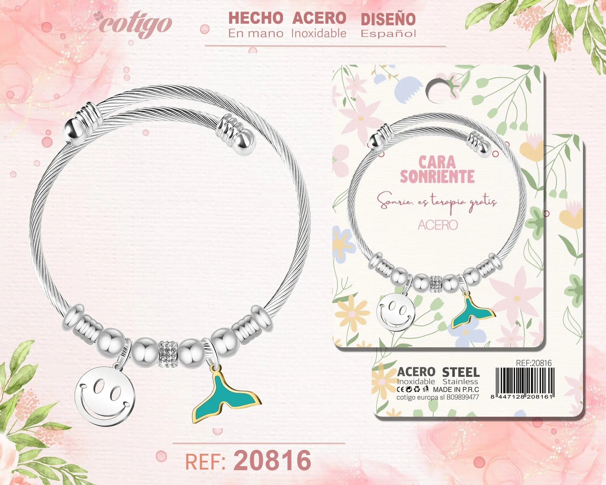 Brazalete Acero con: Cara sonriente - cotigo