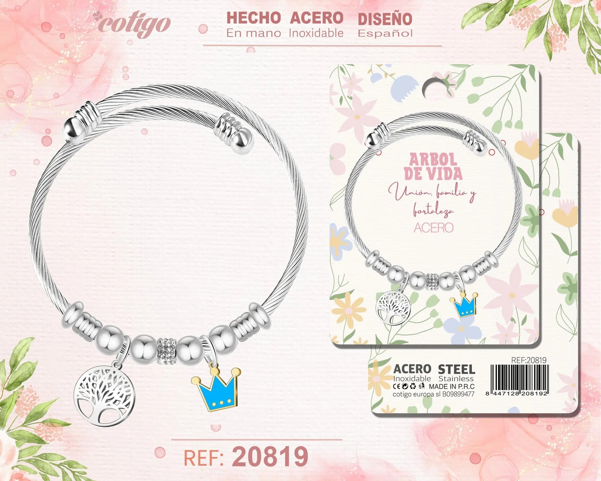 Brazalete Acero con: Arbol de Vida - cotigo
