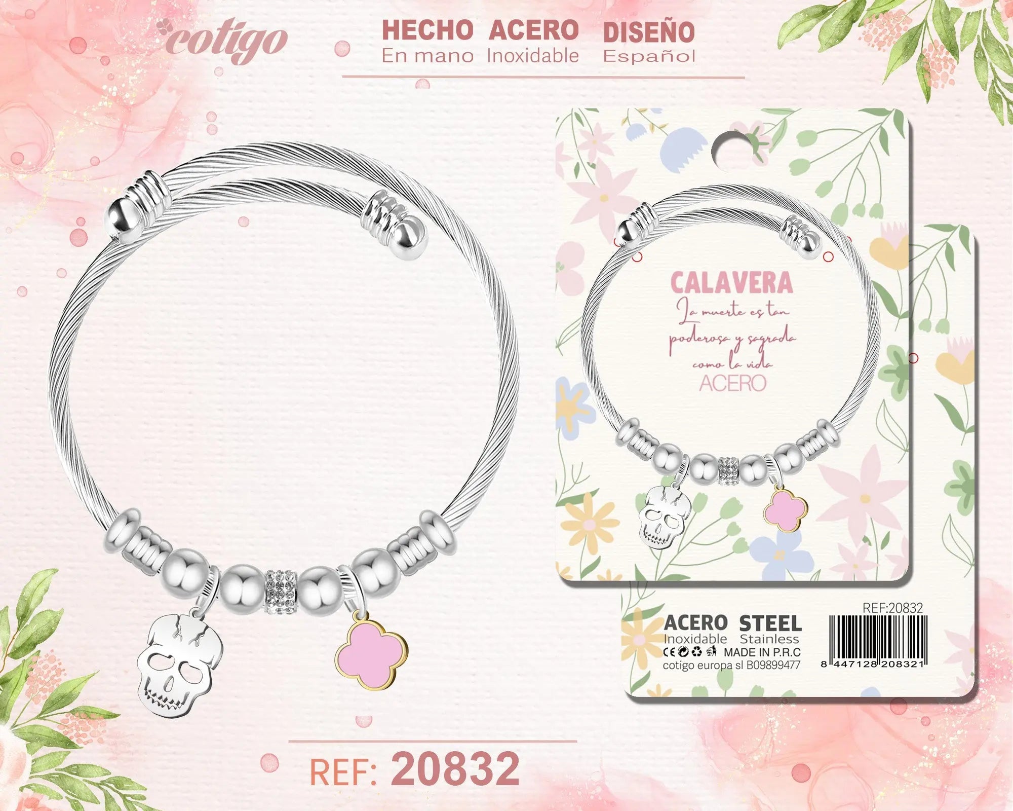 Brazalete Acero con: Calavera - cotigo