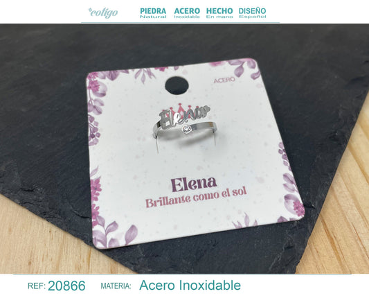 Anillo Nombre Elena Acero Color Plateado