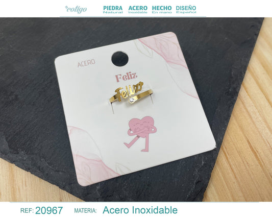 Anillo con palabra "Feliz" Acero color Dorado